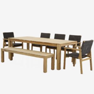 Teakline 7pc Dining Bench Set with Waipuna Chair